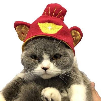 China Viable New Year Design New Year Cat Hat Chinese Cat Headwear Winter Warm Party Cat Hat Pet Accessories for sale