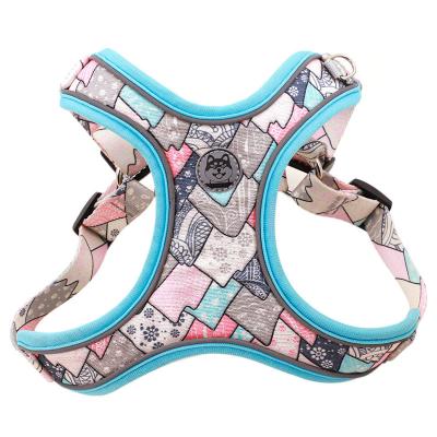 China Brand Polyester Printing Luxury Padded Dog Harness And Leash Set Pet Chest Strap For Small Medium Large Dog for sale