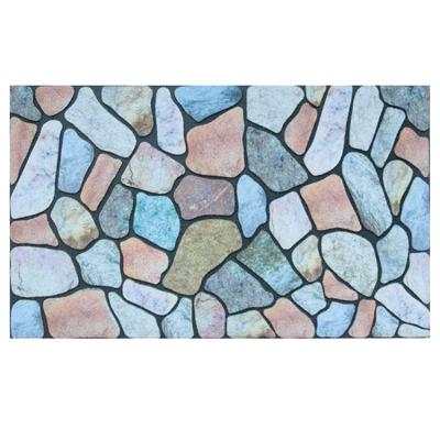 China Stone Color 3D Design Washable Flocking Outdoor Welcome Rubber Mat for sale