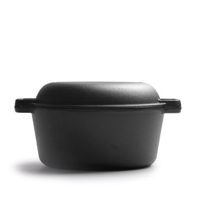 China Sustainable Double Handle Dutch Oven Pre-Seasoned Cast Iron 2 In 1 Double Casserole Dutch Oven for sale