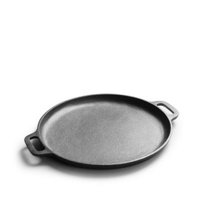 China Hot American Style Turned Cast Iron Pizza Pan With Two Helper Handles Pre-Seasoned Griddle Barbecue Skillet for sale