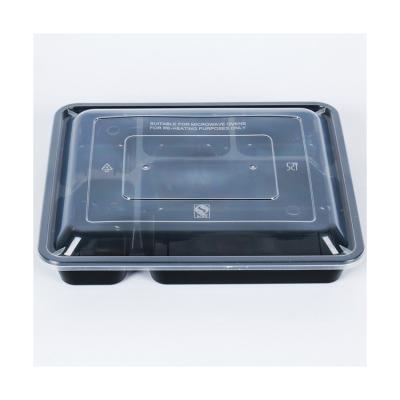 China Sustainable Custom 5 Compartment Black Bento Food Containers Disposable Plastic Lunch Box for sale