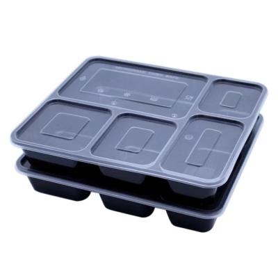 China Sustainable 5 Compartment Microwavable Restaurant Disposable Take Away Plastic Lunch Food Meal Packaging Boxes for sale