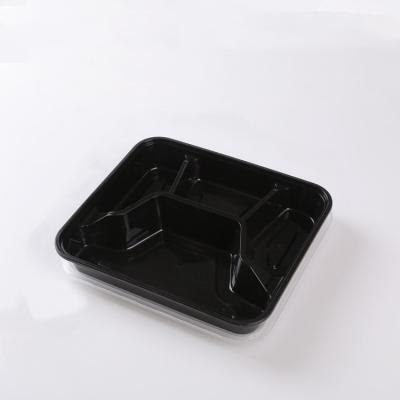 China Sustainable Disposable Takeout Food Container PP Black Plastic 4 Compartment Lunch Box for sale