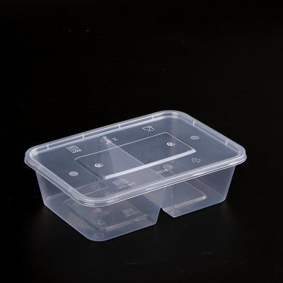 China 650ml 2-Compartment Sustainable Plastic Lunch Box Safe Disposable Plastic Food Container for sale