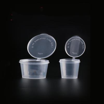 China Disposable Eco Friendly Stocked Biodegradable 2 Oz 4 Oz Dipping Chilli To Take Out Sauce Plastic Disposable Cups With Hinged Lid for sale