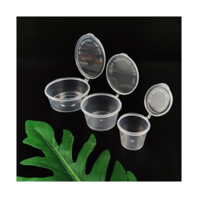 China Sustainable Plastic Sauce Cup Hinged Lid Small Seasoning Cup With Lid Soy Takeout Cup for sale