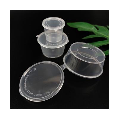 China Viable Take Out Plastic Disposable Chili Sauce Flavoring Dipping Cups With Hinged Lid for sale