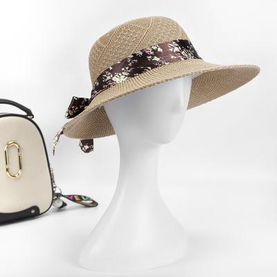 China Most Popular Retro White Ribbon Brown Sunproof Gift Straw Hat For Unisex A17 for sale