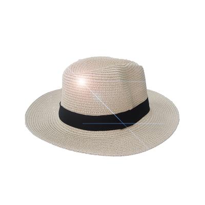 China Popular Simple Black Summer Ribbon Design Wide Brim Fedora Hats For Women Outdoor A13 for sale