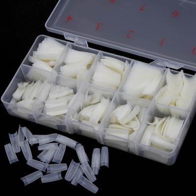 China Salon Nail Caps 120pcs/Box Artificial Nail Tips Full Cover Nail Tips Acrylic Transparent Nail Caps French Manicure False Nail for sale