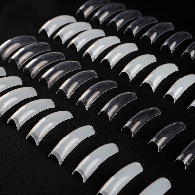 China 100Pcs Salon Nail Tips C-shaped Semi Stick Coffin Nail Ballerina 10 Sizes False Nails UV Gel Sticker Nail Polishing Tools for sale