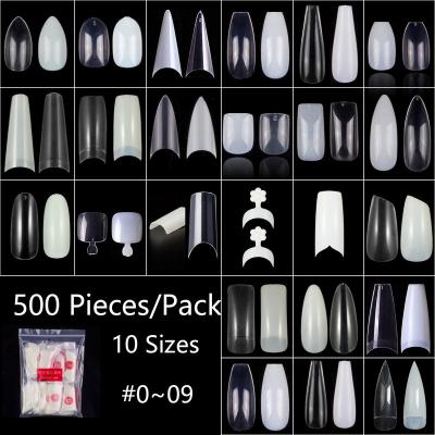 China 500PCS/Bag Salon Short Full Cover Fake Coffin Nails Acrylic Nail Tips Ballerina Sharp Almond Oval Nails For Nail Salon for sale