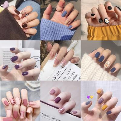 China Salon False Nail Tip Art Press On Nails With Glue Designs Set Full Packing Artificial Short Fake Clear Cover Tipsy Stick Kiss for sale