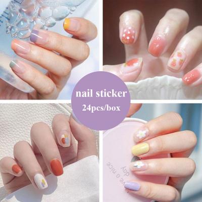 China Salon 24pcs Fake Nails Square Short Fake Nails Art Press On Fake With Designs Set Clear Gradient Nail Tips Kiss Display Tipsy Stick for sale