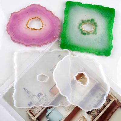 China Round and Oval Silicone Coaster Geode Teacup Viable Mat Mold Coaster Agate Resin Mold for Epoxy Resin DIY Craft for sale