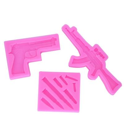 China P0447 Viable Mini Gun Silicon Molds Pistol Shaped Bullet Baking Silicone Mold Cupcake Topper Fondant Cake Decor Tools for sale