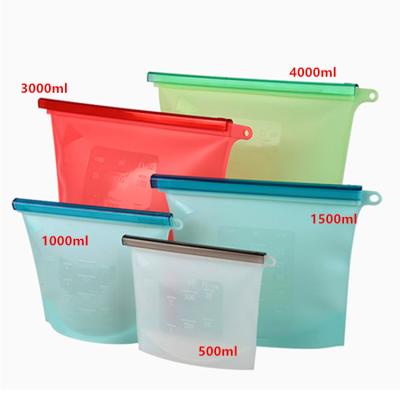 China Hot Selling Viable Eco-friendly Washable Reusable Silicone Food Storage Bag Zipper BPA Free Silicone Leakproof Food Storage Bags for sale