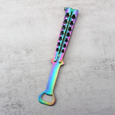 China Amazon Hot Selling Titanium Coated Bottle Opener Rainbow Titanium Coated Butterfly Knife Balisong Trainer for sale