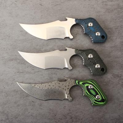 China Stylish High Grade 14C28N Damascus Blade Carbon G10 Handle EDC Hand Fixed Blade Paring Knife for sale