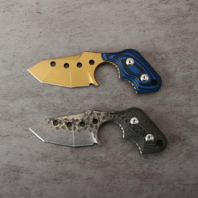 China High Grade Carbon Single Handle High Quality G10 Shape Damascus EDC Camping Blade Peeling Pocket Knife for sale