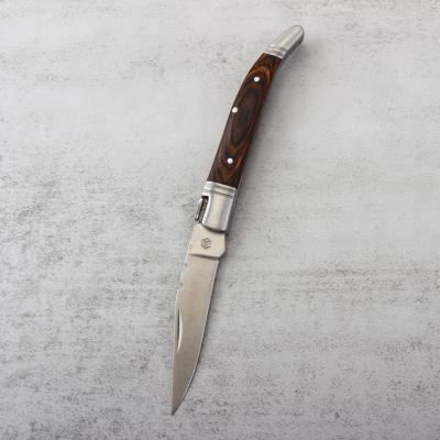 China Stocked Ready To Ship Laguiole Blade Picnic Knife Stainless Wood Handle Pocket Folding Portable Steak Knife for sale