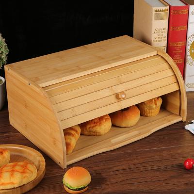 China Large Sustainable Eco Friendly Food Storage Amazon Bamboo Wooden Bread Box For Kitchen for sale