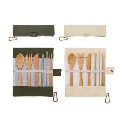 China Hard Sustainable Fashion 6 Pieces 100% Natural Outdoor BBQ Cutlery Reusable Bamboo Travel Set for sale