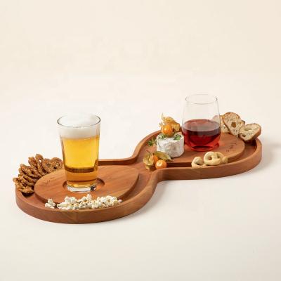 China 2021 Custom Sustainable Unique Kitchen Bamboo Dish Serving Tray Wooden Snack Tray For Parties for sale