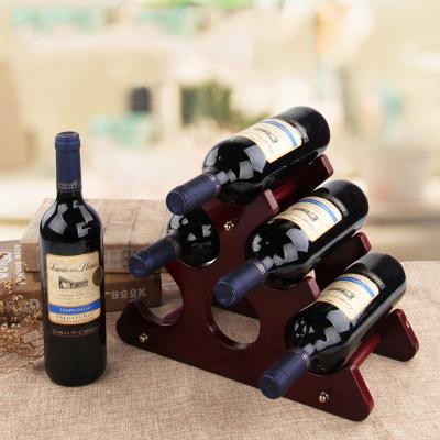 China Natural High Quality Countertop Six Bottles Triangle Wine Stocked Wooden Bamboo Racks For Kitchen And Home for sale