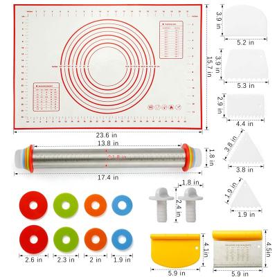 China Durable Wholesale Dough Roller Stainless Steel Pin With Adjustable Thickness Rings And Silicone Pastry Mat for sale