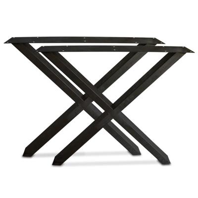 China Industrial Modern Wrought Restaurant / Office Black Frame Powder Coating Square X Shaped Desk Cast Metal Bench Dining Coffee Table Legs for sale