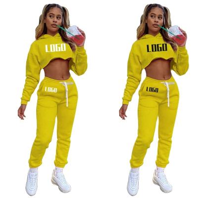 China Anti-pilling women's trotter cropped sweatshirt 100% cotton hoodie set custom logo white 2 piece tracksuit set for sale