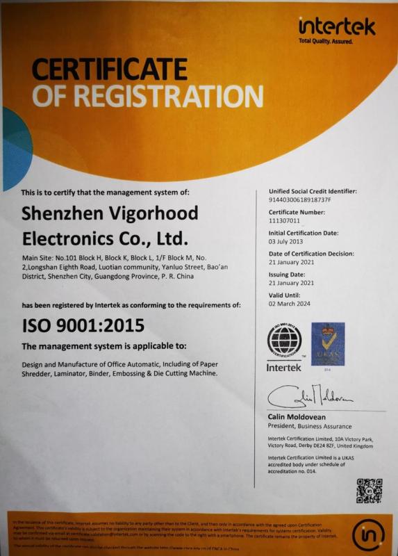 ISO9001 - Shenzhen Vigorhood Electronics Co., Ltd.