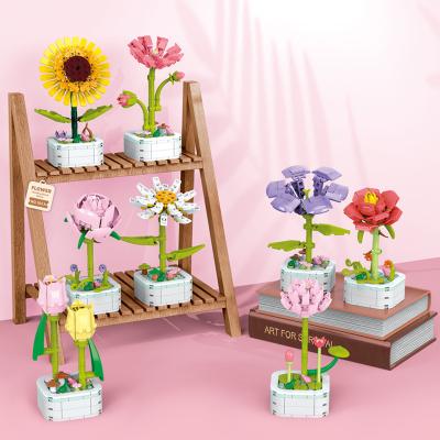 China Child Toys Playing Blocks Hot Home Decor Compatible Children Building Blocks Potted Flowers DIY Small Grains Flower Arrangement Dried Flowers for sale