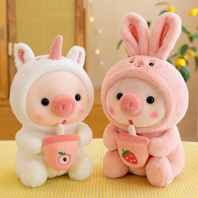 China Kids Adults Birthday Home Decoration Wholesale Soft Plushie Doll Animal Pink Boba Pearls Bubble Milk Tea Cup Stuffed Plush Hugging Small Pig Toy Pillow for sale