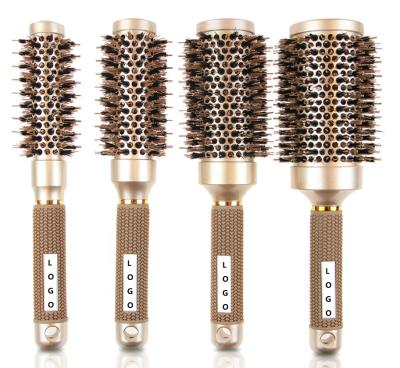 China Private Label Waterproof Wholesale Gold Ceramic Round Boar High Quality Nylon Bristle Styling Hair Brush for sale