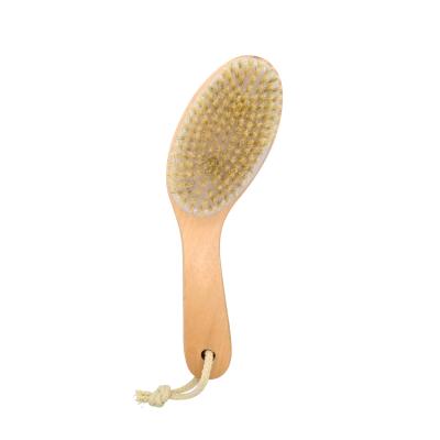 China EXFOLIATING Low MOQ Wooden Handle Bathing Brush Dry Shower Hair Brush Boar Hair Body Brush for sale