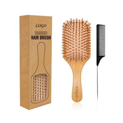 China Amazon Nondisposable 2 Best Rated In I Carbon Rat Tail Comb Paddle Brush Massage Bamboo Hair Brush for sale