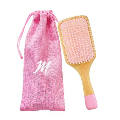 China New Arrival Logo Natural Bamboo Paddle Detangling Bamboo Hair Brush Custom Made Pink Massage Cushion Pad for sale