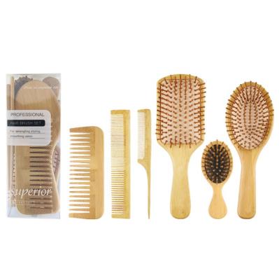 China Custom Logo 6PCS Bamboo Cushion Brush Home Made Eco-Friendly Wide Tooth Comb Set for sale