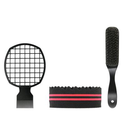 China Factory Price Boar 3PCS Wave Hair Sponge Loop Twist Waterproof Wooden Comb Men's Hair Brush Kit for sale