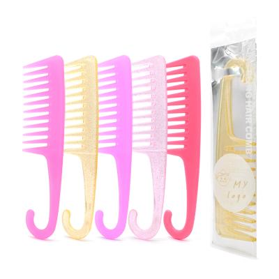 China Wholesale Good Quality Salon ABS Multiple Colors Wide Tooth Custom Logo Comb Shower With Hook Hair Comb for sale