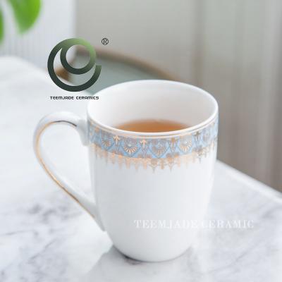 China New Arrival Stocked Coffee Cup 230ml Porcelain Style Ceramic Mug Nordic Tea Time White Gold Glazed Ceramic Cup for sale