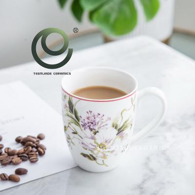 China New Arrival Mug 230ml White Ceramic Flower Nordic Style Flower Porcelain Cup Stocked Ceramic Mug for sale