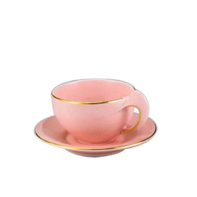 China China Gold Edge Bone China Europen Party Rose Color Viable Fine Vintage Fine Porcelain Ceramic Coffee Tea Cup And Saucer Set for sale