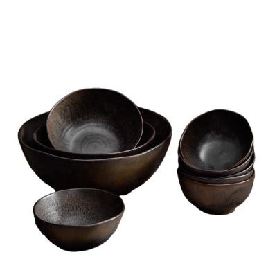 China Luster Dark Brown Matt Classical Color Ceramic Tableware Viable Reactive Dinner Set for sale