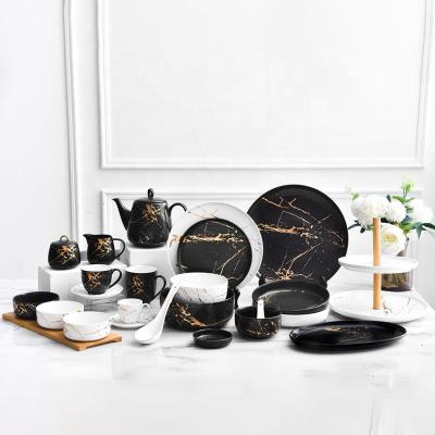 China Crunch Gold Design Cheap Sustainable Ceramic Dinner Set Dinnerware Customized Chinese Wedding Tea Set for sale