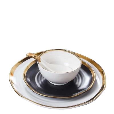 China Viable Matt Claytan Porcelain Tableware Gold Rim Dinner Crockery Dinnerware Wholesale Ceramic Dish for Hotel Restaurant for sale