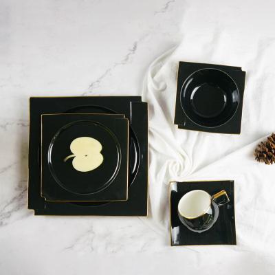 China Euro Viable Royal Porcelain Dinnerware Set Porcelain Dinnerware Sets Black Gold Rim 20 Pcs Porcelain Dinner Set for sale